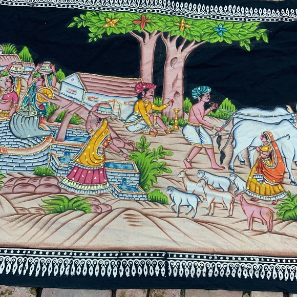 Indian tapestry painted and embellished with sequins - Picture 5 of 10